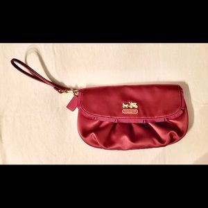 Coach Amanda satin clutch wristlet in magenta